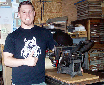 Joseph Rose with his 5x8 Kelsey Excelsior Platen Press