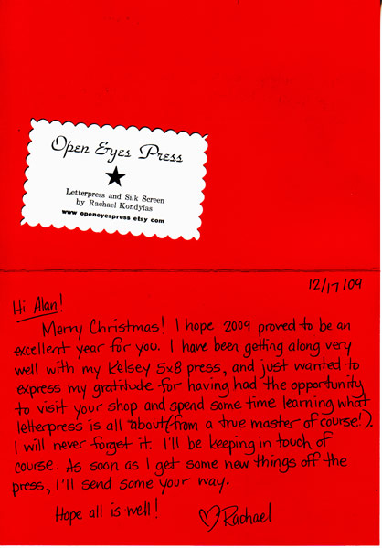 Christmas Card sent by
                      Rachel