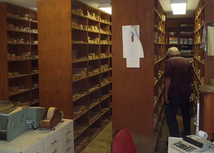 Type shelves at Quaker City Type
                        Foundry