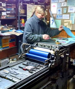 Yolanda Printing on the
                        Vandercook #4