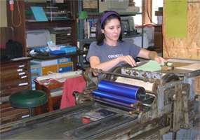 Rachael Printing on the
                      Vandercook