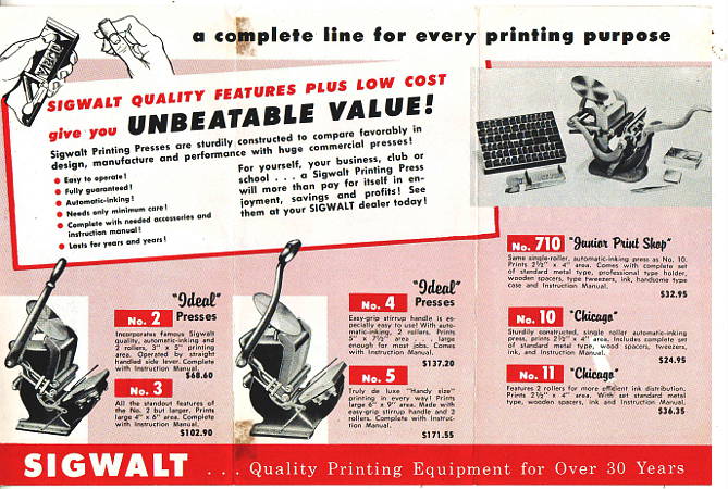 Sigwalt Brochure
                    circa 1960