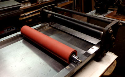 Our freshly recoverd
                    Vandercook Impression Roller